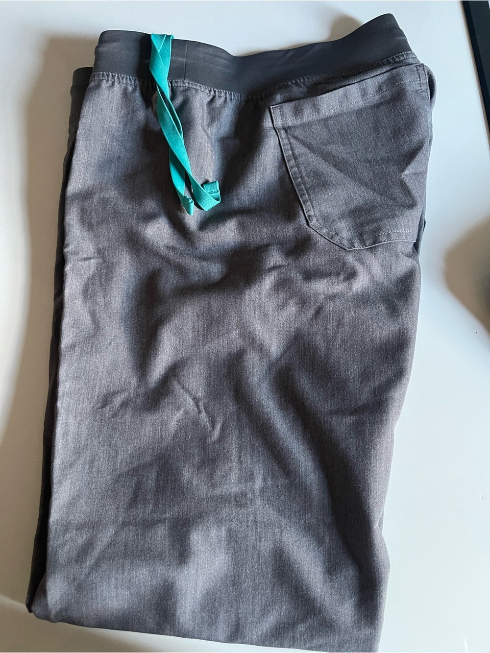 Women’s Gray Drawstring  Pants with Teal Tie